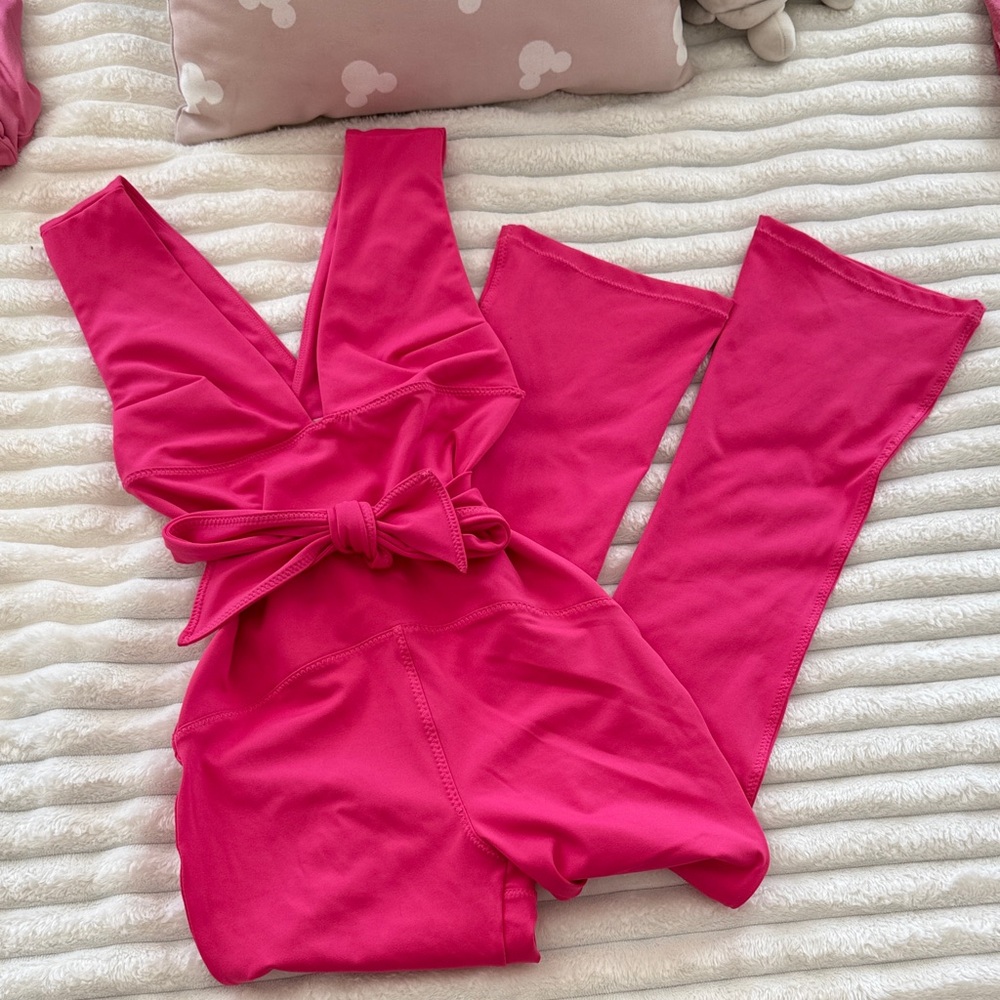 Free People Movement hot pink jumpsuit with tie